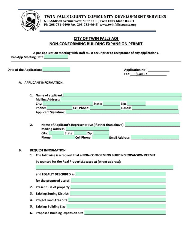 Non Conforming Building Expansion Permit screenshot