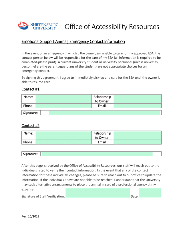 Emotional Support Animal, Emergency Contact Information screenshot