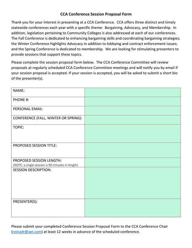 CCA Conference Session Proposal Form screenshot