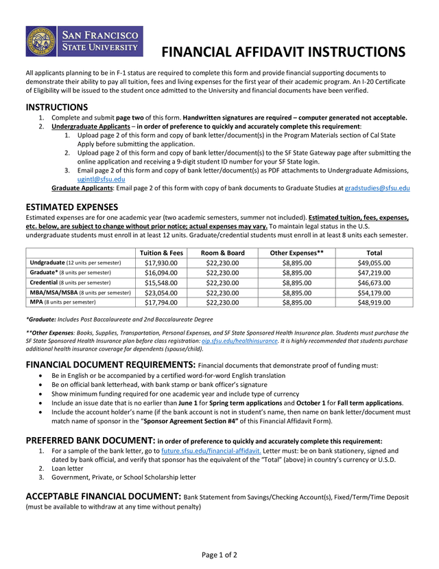 Financial Affidavit Instructions screenshot