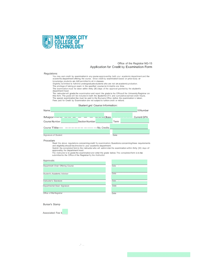 Application For Credit By Examination Form screenshot