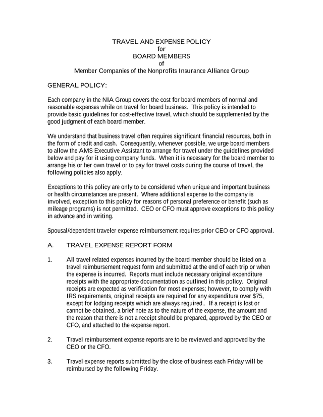 Travel And Expense Policy For Board Members screenshot