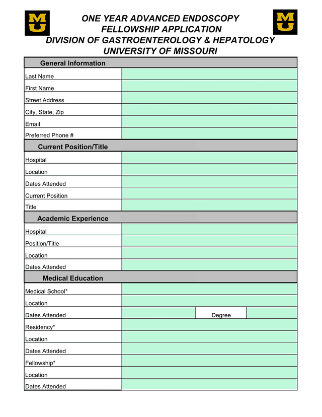 ONE YEAR ADVANCED ENDOSCOPY FELLOWSHIP APPLICATION screenshot