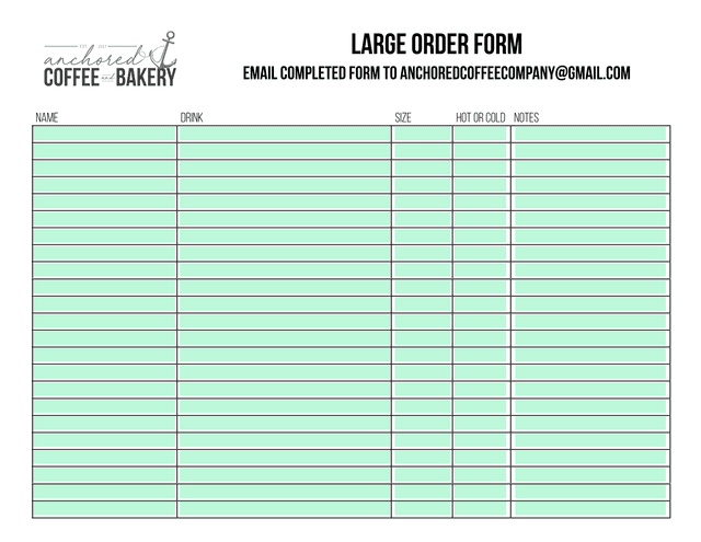 COFFEE BAKERY Large Order Form screenshot