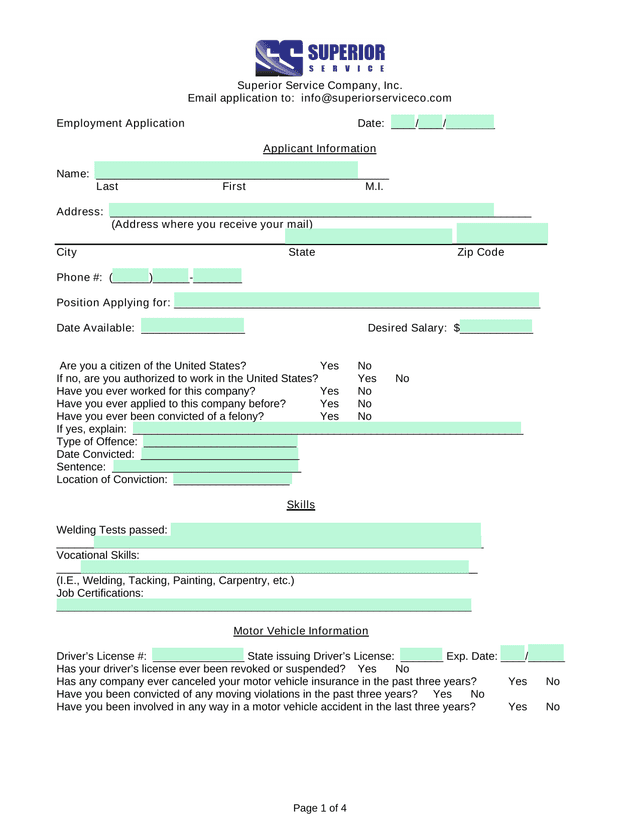 Employment Application screenshot