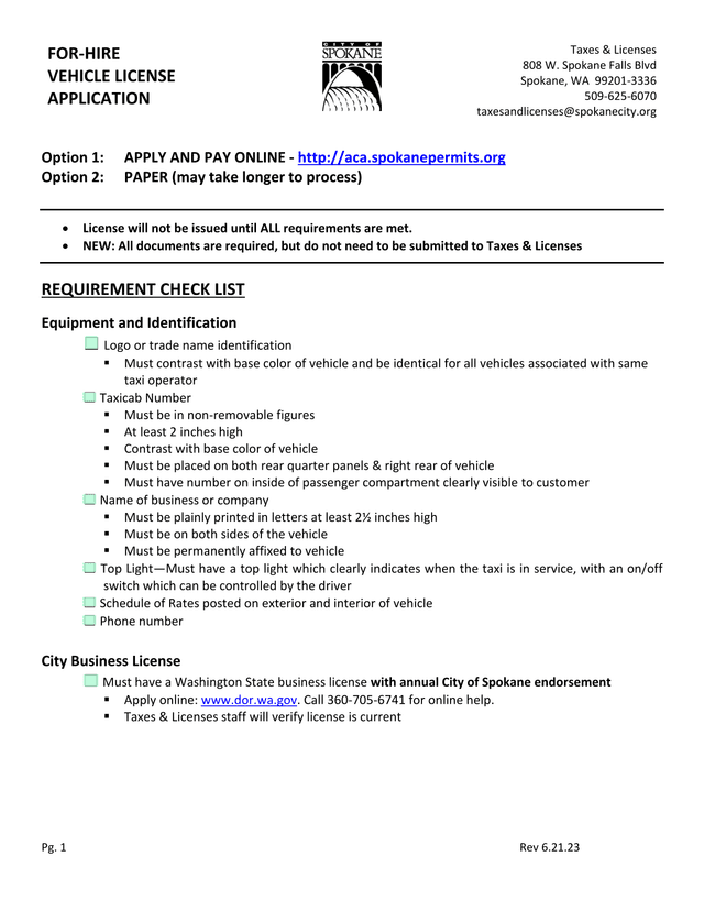 FOR HIRE VEHICLE LICENSE APPLICATION screenshot