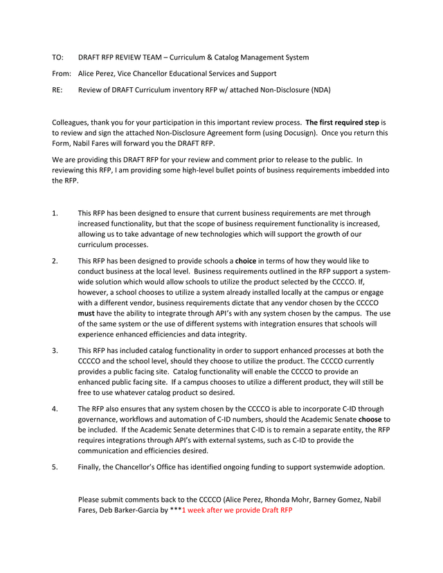 Draft RFP Review Team   Curriculum  Catalog Management System screenshot