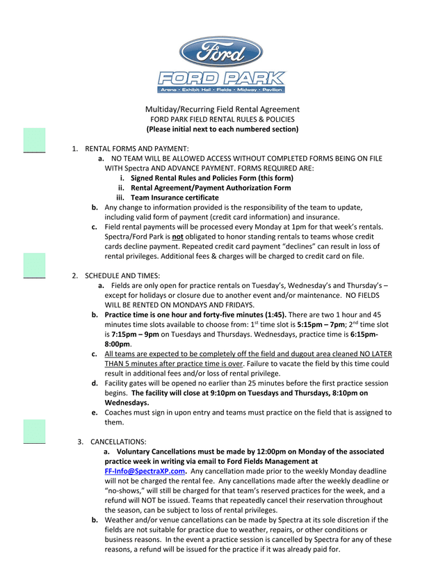 MultidayRecurring Field Rental Agreement screenshot