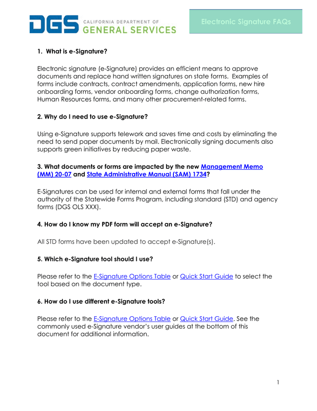 Electronic Signature FAQs screenshot