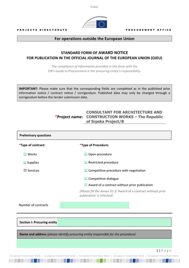 STANDARD FORM OF AWARD NOTICE screenshot