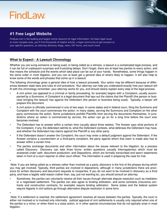 What To Expect   A Lawsuit Chronology screenshot
