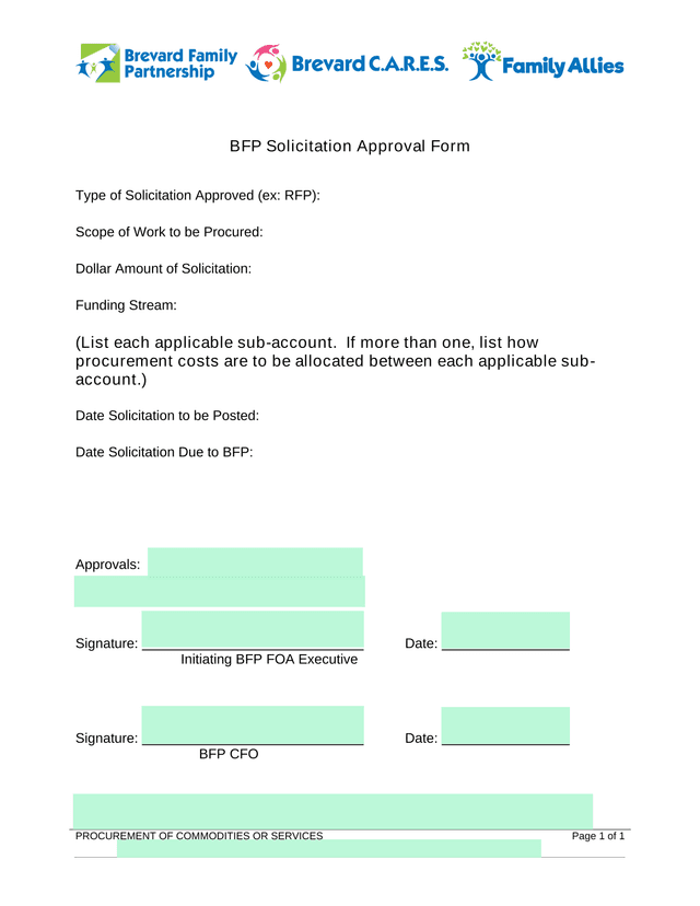 BFP Solicitation Approval Form screenshot
