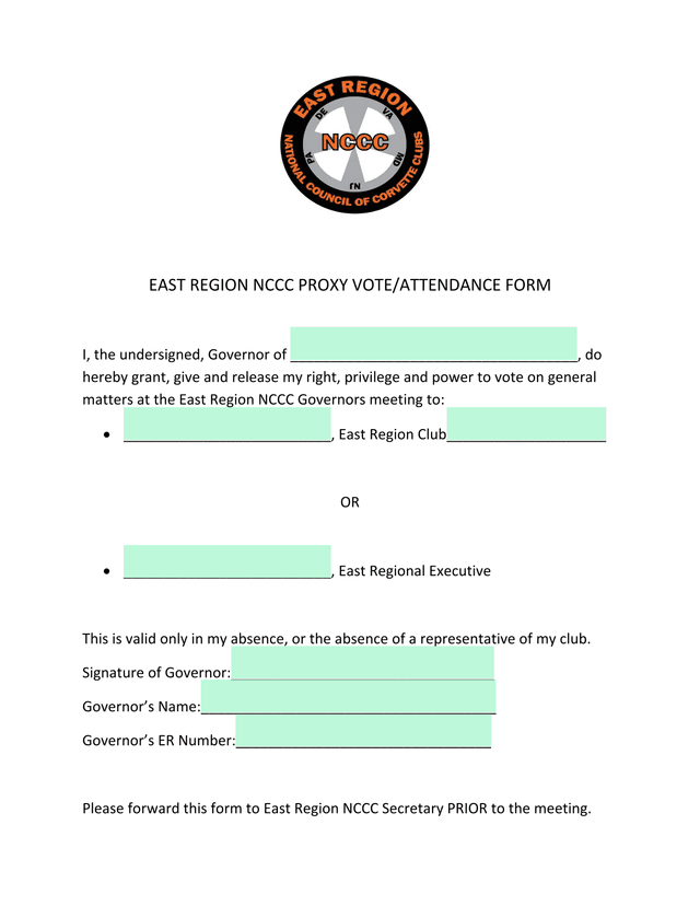 EAST REGION NCCC PROXY VOTEATTENDANCE FORM screenshot