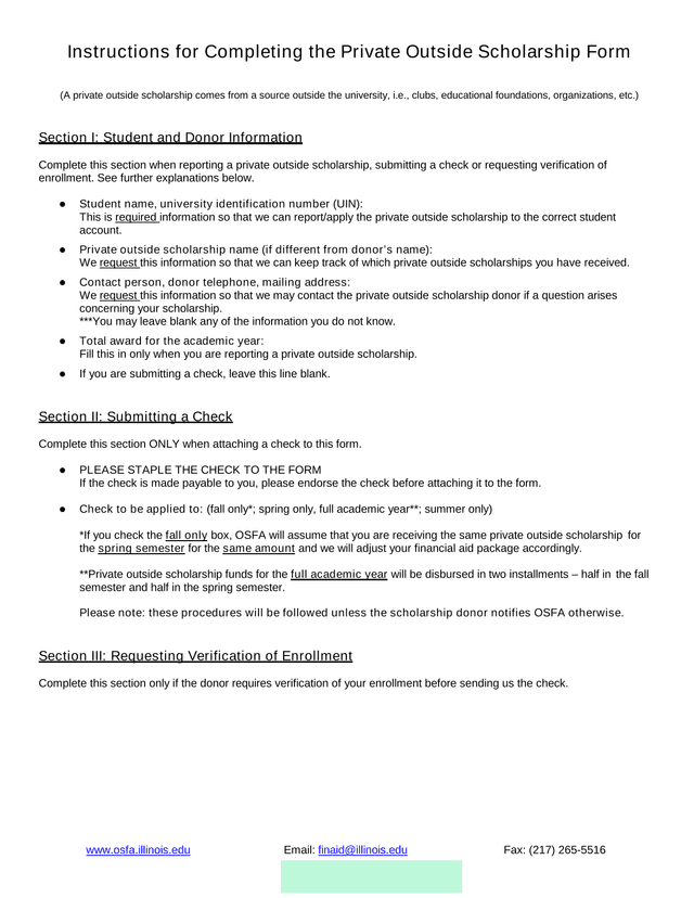 Private Outside Scholarship Form screenshot