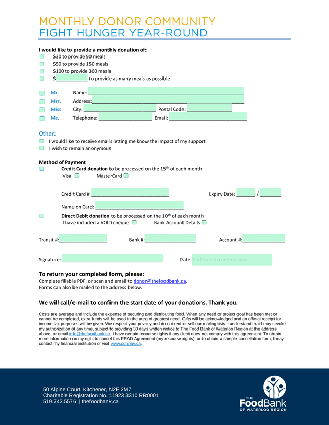 Monthly Donor Community Form screenshot