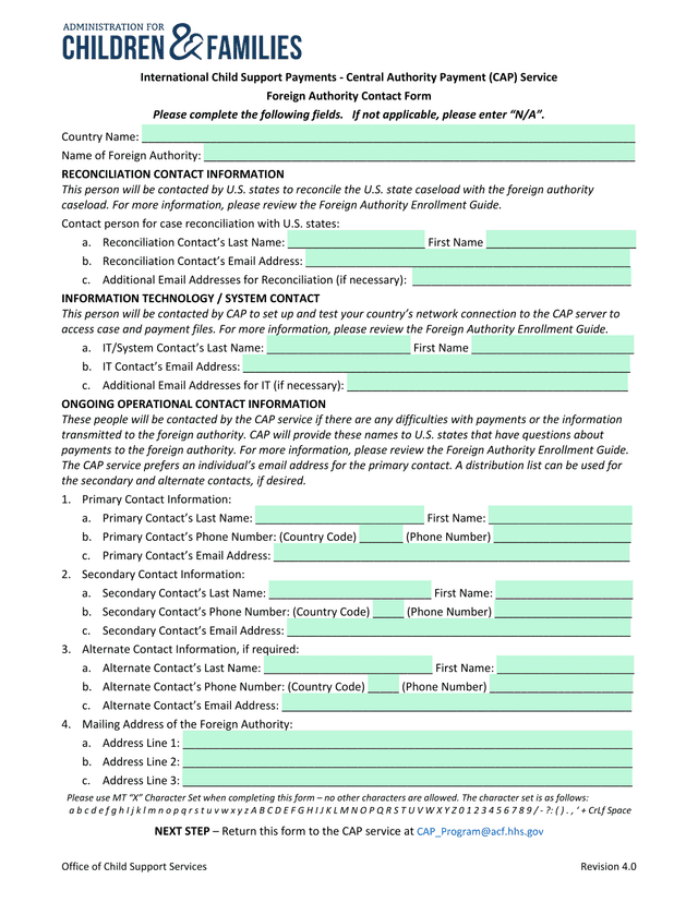 International Child Support Payments   Central Authority Payment (CAP) Service Foreign Authority Con screenshot