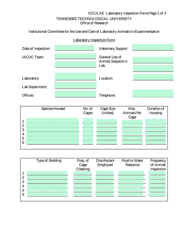 ICCULAE Laboratory Inspection Form screenshot