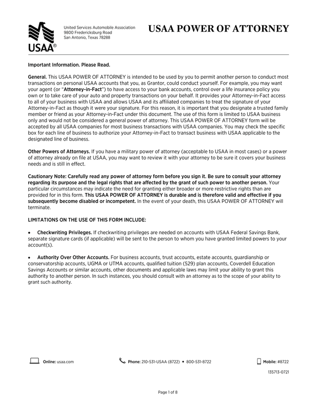 USAA Power Of Attorney screenshot