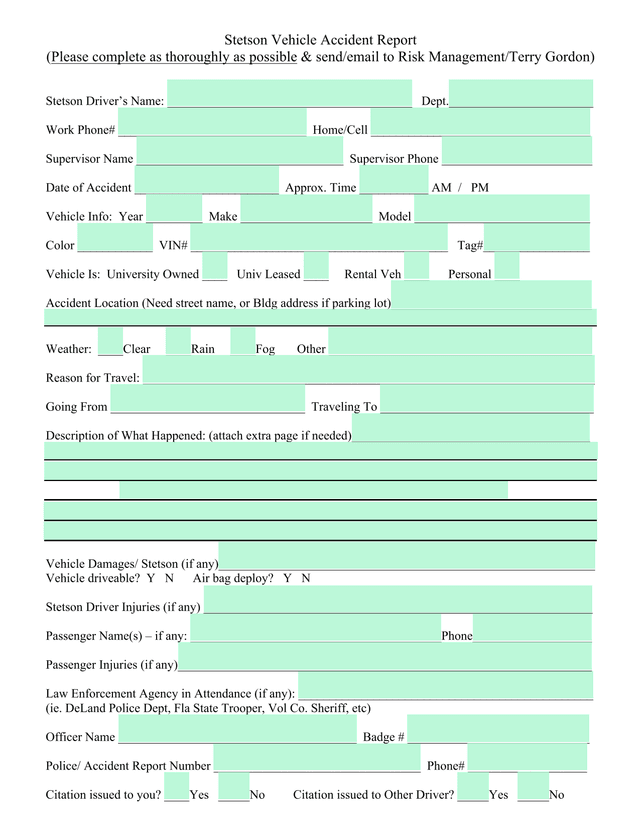 Stetson Vehicle Accident Report screenshot