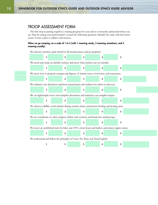 Troop Assessment Form screenshot