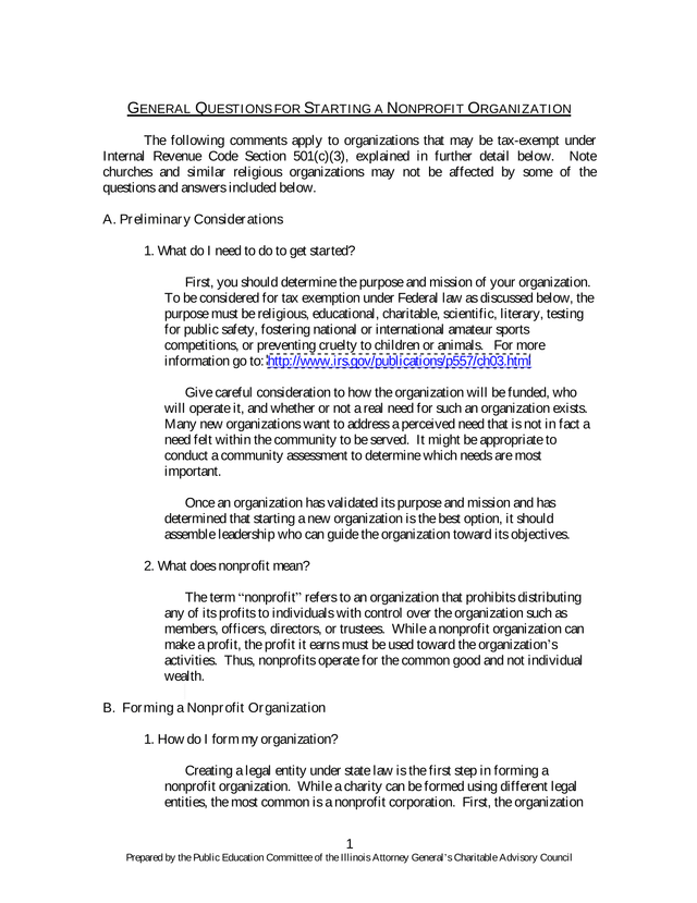 General Questions For Starting A Nonprofit Organization screenshot