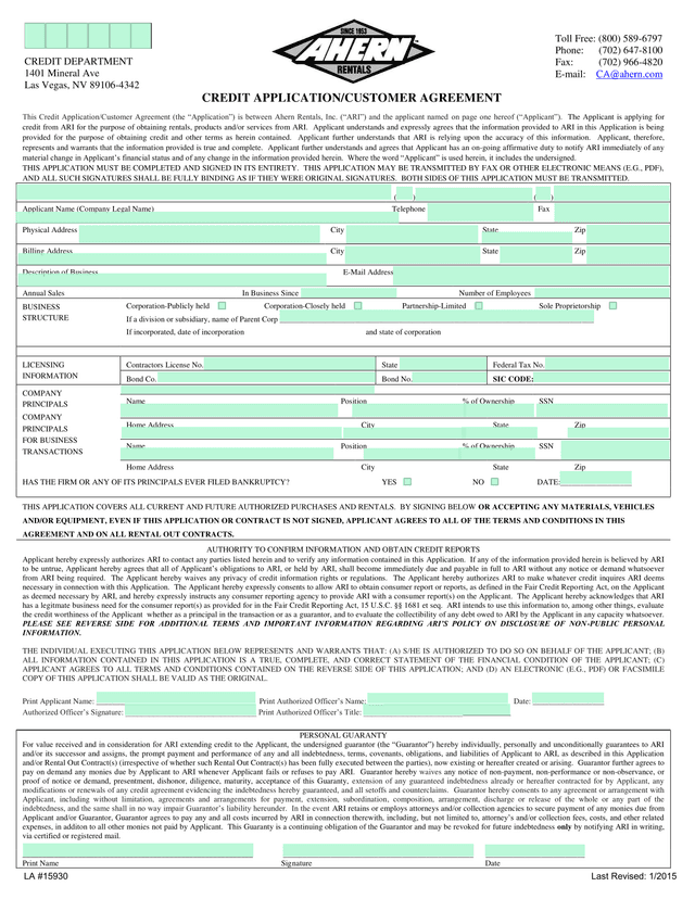 CREDIT APPLICATIONCUSTOMER AGREEMENT screenshot