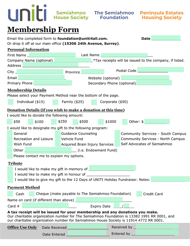 Membership Form screenshot