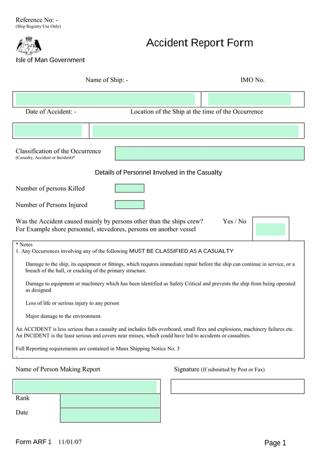 Isle Of Man Government Accident Report Form screenshot