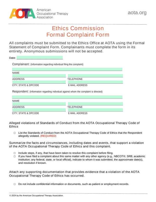 Formal Complaint Form screenshot