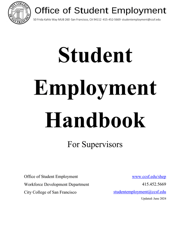 Student Employment Handbook For Supervisors screenshot