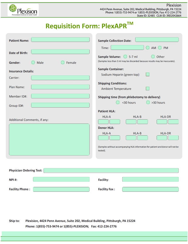 Requisition Form PlexAPRTM screenshot