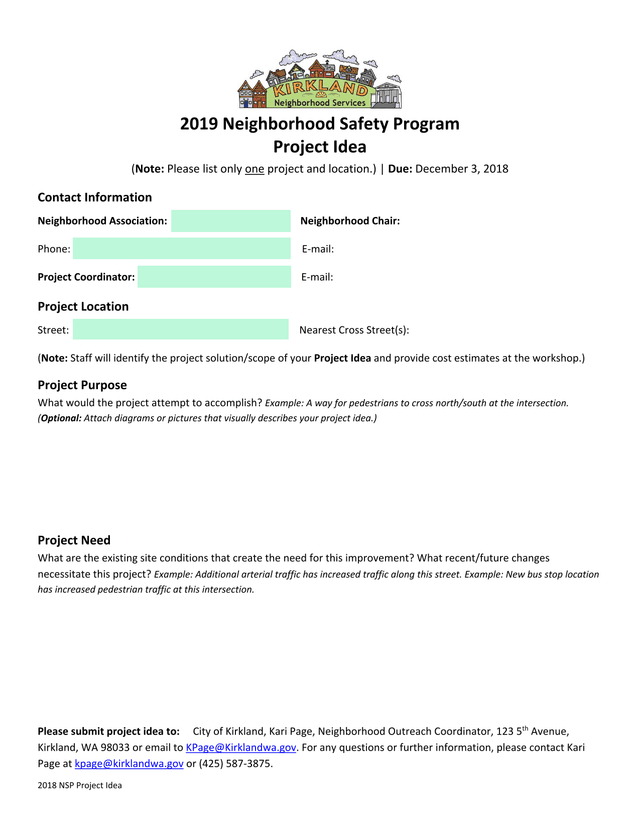2019 Neighborhood Safety Program Project Idea screenshot