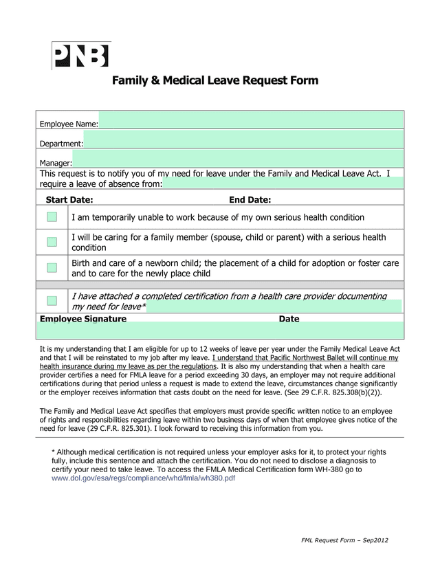 Family  Medical Leave Request Form screenshot