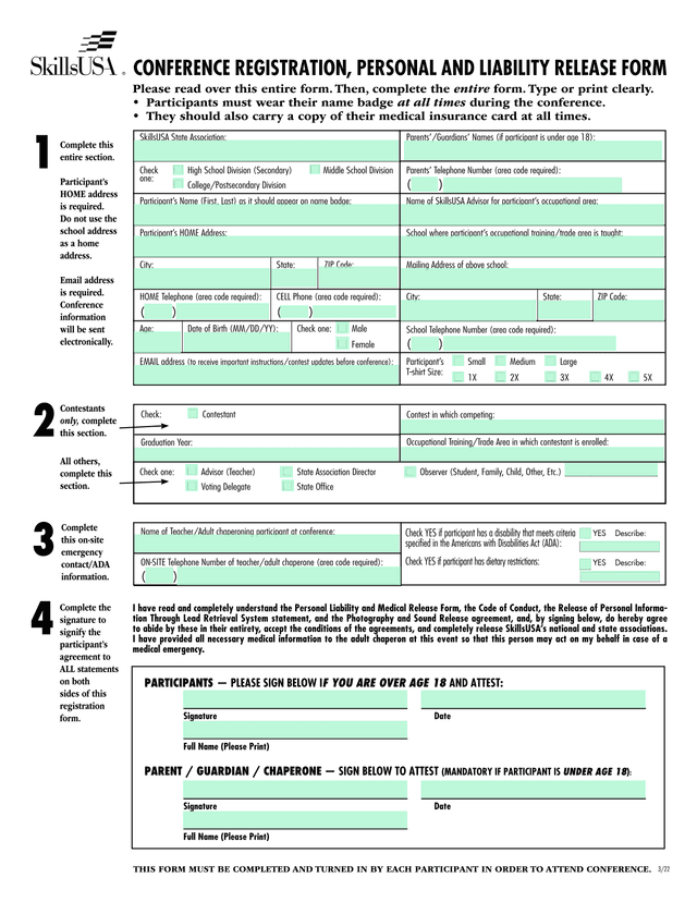 CONFERENCE REGISTRATION, PERSONAL AND LIABILITY RELEASE FORM screenshot