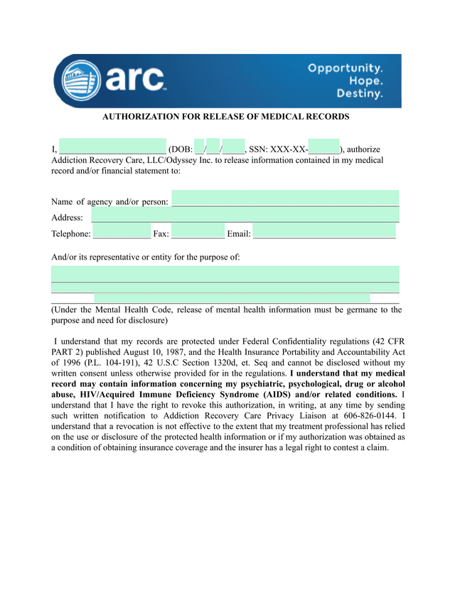 Authorization For Release Of Medical Records screenshot