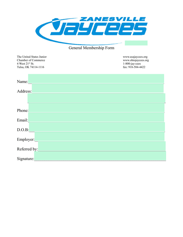 General Membership Form screenshot