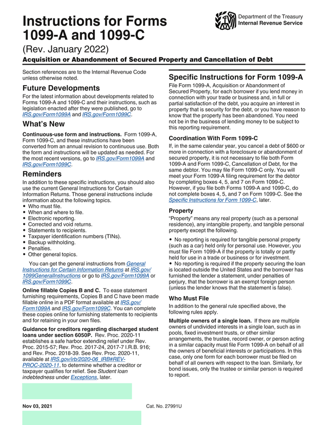 Instructions For Forms 1099 A And 1099 C screenshot