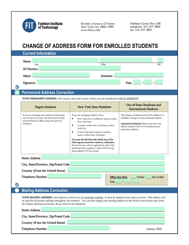 Change Of Address Form For Enrolled Students screenshot
