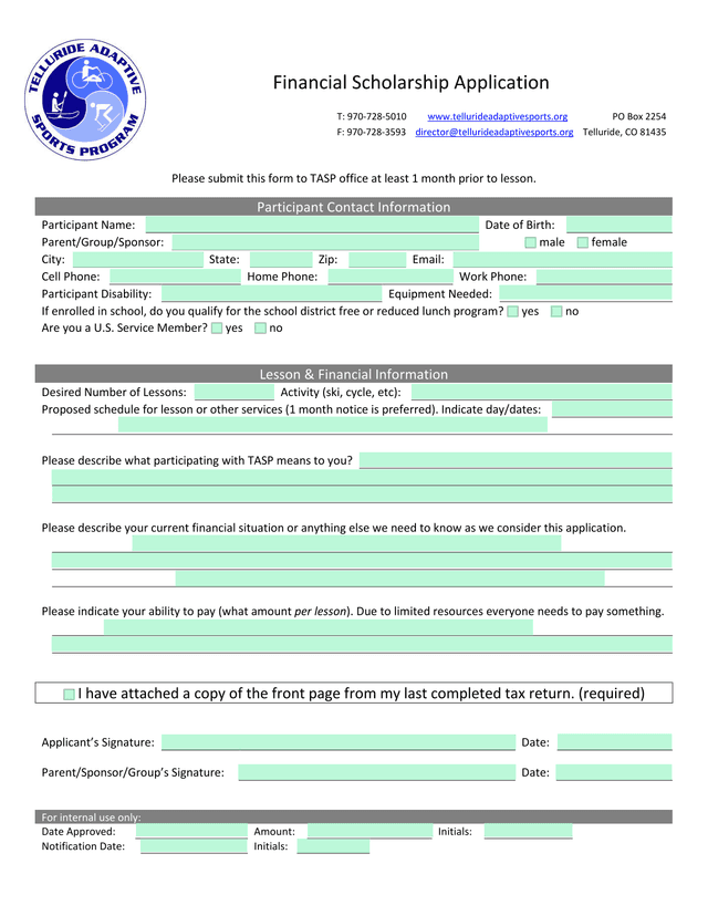 Financial Scholarship Application screenshot
