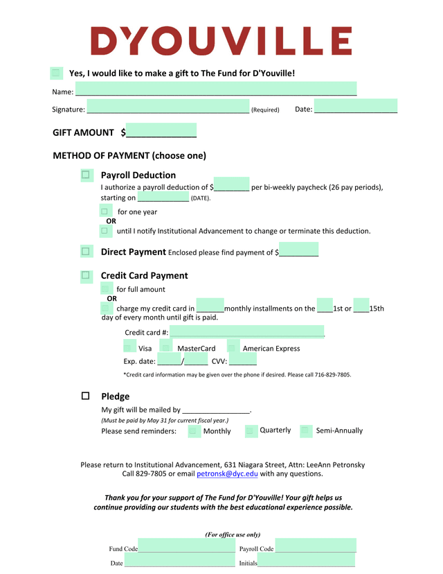 Gift Form For The Fund For DYouville screenshot