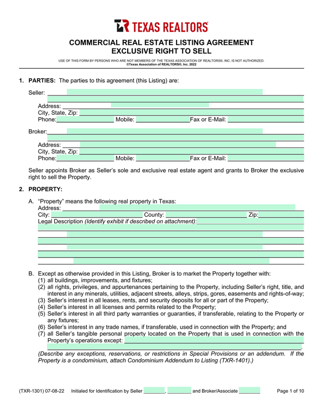 Commercial Real Estate Listing Agreement   Exclusive Right To Sell screenshot