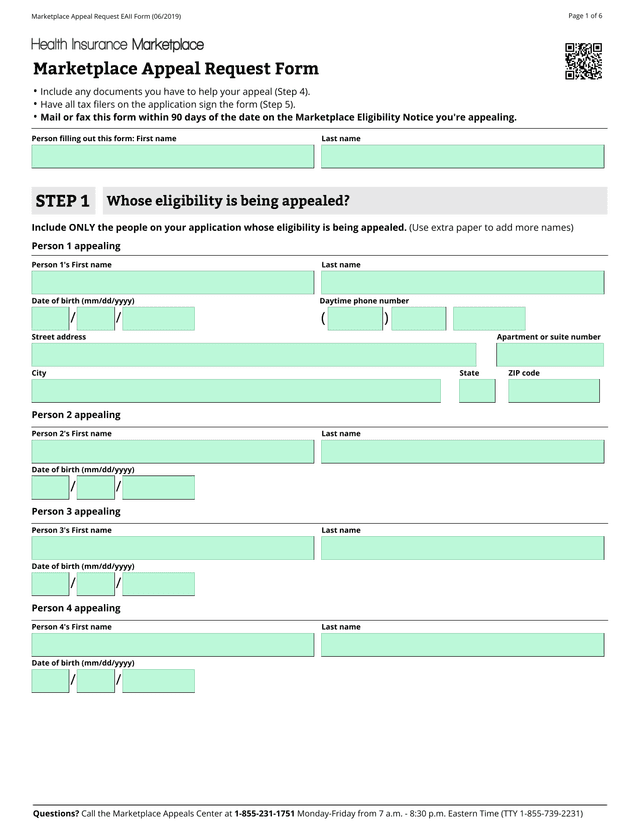 Marketplace Appeal Request EAII Form (062019) screenshot