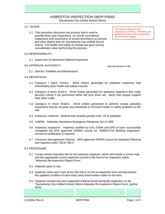 Asbestos Inspection (MOP P006) screenshot