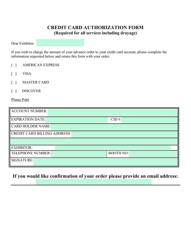 Credit Card Authorization Form screenshot