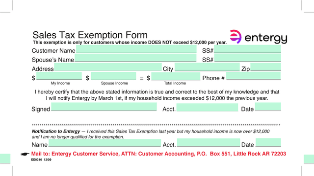 Sales Tax Exemption Form screenshot