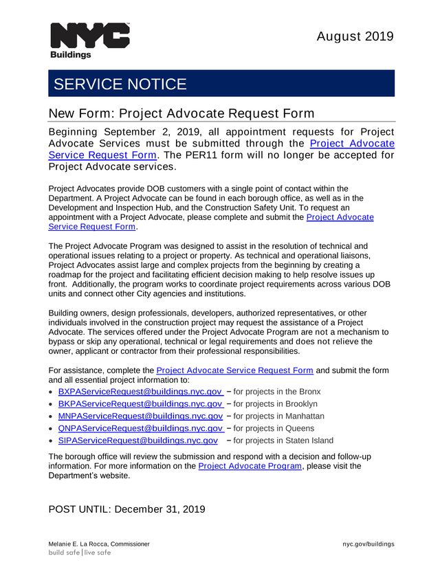 Project Advocate Request Form screenshot