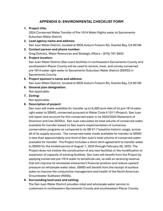 APPENDIX G ENVIRONMENTAL CHECKLIST FORM screenshot