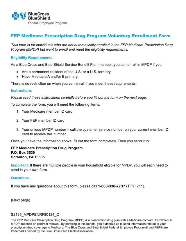FEP Medicare Prescription Drug Program Voluntary Enrollment Form screenshot