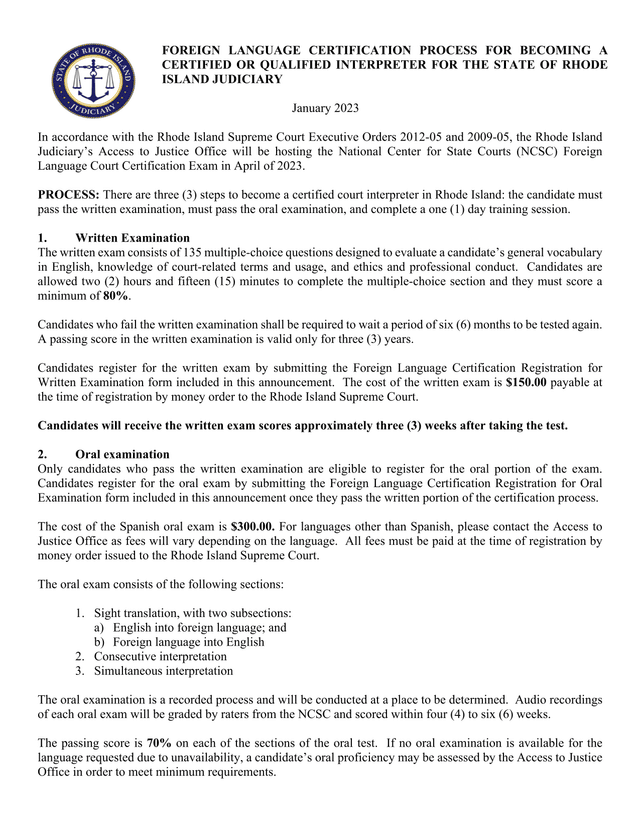 Foreign Language Certification Process For Becoming A Certified Or Qualified Interpreter For The Sta screenshot
