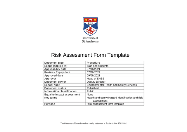Risk Assessment Form Template screenshot